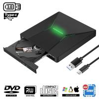 Kuwfi USB3.0ดีวีดีไฟสีสันสดใสชนิด C แบบพกพาความเร็วสูง DVD + /Rw Burner DVD Dirve สำหรับ Macbook/window OS Computer