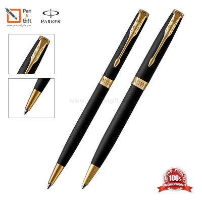 Parker Sonnet Matte Black Lacquer GT Slim Ballpoint Pen + Ballpoint Pen Set ชุดปากกาลูกลื่นแบบสลิม + ลูกลื่น ซอนเน็ต แมตแบล็ค แล็ค จีที สีดำด้านคลิปทอง ของแท้100% (พร้อมกล่องและใบรับประกัน)