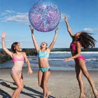 Inflatable Sequin Glitter Beach Balls 60cm Outdoor ultra-transparent PVC Flash Sports childrens Swimming Water Toys Playing Fun Balloons