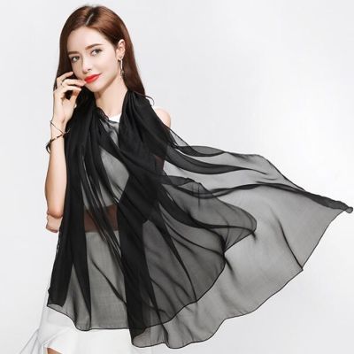 【CC】¤㍿◇  Thin Gauze Female Color Silk Scarf Oversized Soft Muslim Headscarf Shawl Beach T63