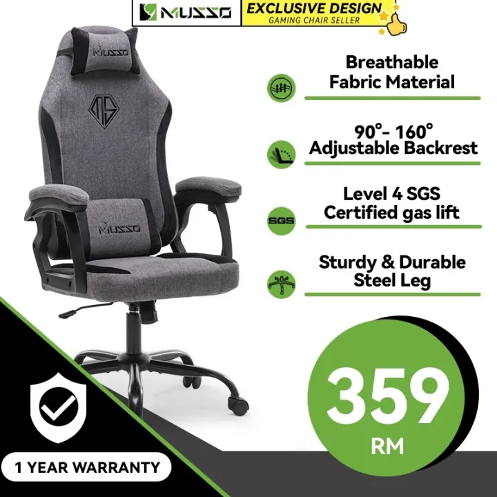 MUSSO Navigator Series Model 2 Fabric Gaming Chair Steel Leg Adjustable Ergonomic Swivel
