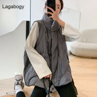 Lagabogy 2021ใหม่ในช่วงฤดูหนาว O Versize เป็ดสีขาวลงเสื้อกั๊กผู้หญิงเสื้อหญิงฤดูใบไม้ร่วงกระเป๋าเสื้อกั๊กอบอุ่นปักเป้าแจ็คเก็ตแขนกุด