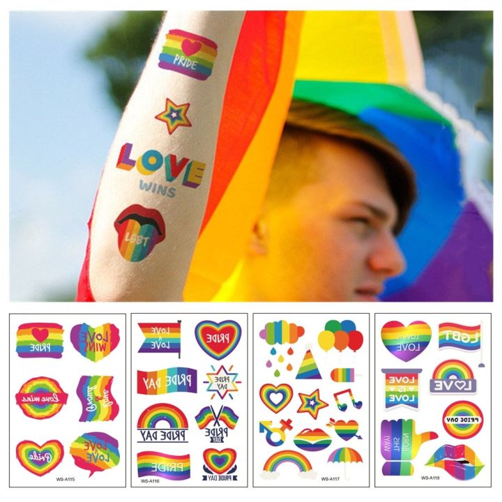 Amazon.com : 10 Sheets Rainbow Temporary Tattoos Pride Day Rainbow Face  Eyes Tattoos Decoration Gay LGBT Butterfly Lips Star Removable Waterproof  Body Tattoos Stickers for Pride Parade Party Supplies : Beauty &
