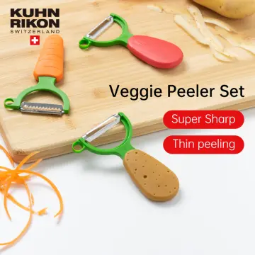 KUHN RIKON 4 Vegetable-Potato Peeler - Swiss Made -3 pack- Green - White -  Blue