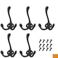 5 Units Double Wall Hooks Decorative Door Mounted Key Hat Hanger Antique Clothes Hook Bedroom Vintage Robe Hook with Screws