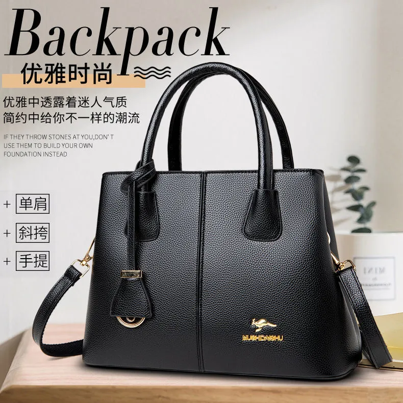 Leather middle aged mother's bag 2023 new fashion versatile one shoulder  messenger bag top layer leather handbag lady's bag