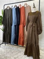 Vestido Longo ramadan abaya ตุรกีอิสลามอาหรับมุสลิมเจียมเนื้อเจียมตัวยาว Hijab ชุดผู้หญิง kaftans Robe Longue Femme musulmane