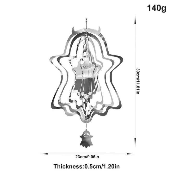 ระฆังลมปั่นด้าย3d-แนวฮาโลวีน3d-ศิลปะสนามแบบโลหะเครื่องเป่าลมทำจากสเตนเลสสตีลเครื่องประดับของตกแต่งสวนลม