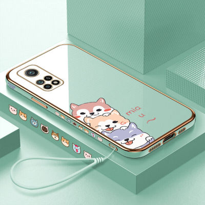 (คลังสินค้าพร้อม) เคสเคสมือถือสำหรับ Xiaomi Mi 10T Pro/ 10T พร้อมฟรีสายคล้อง + การ์ตูนสุนัขขอบสี่เหลี่ยมชุบเคลือบเคสนิ่มฝาหลัง