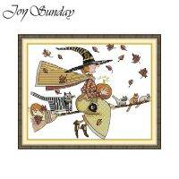 【hot】 JoySunday Witch And Printed Kits Aida 16CT 14CT Fabric Hand Embroidery Set