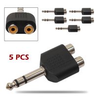 5Pcs 6.35mm 1/4 quot; Stereo Plug to 2 RCA Female Jacks Splitter Audio Converter 2xrca PC MP3 Player Stereo Connection Converter