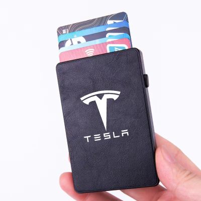 RFID Anti theft Carbon Fiber luxury Card Holder Bank Credit Smart Pop Up Wallet For Tesla Model 3 Model X Model Y Style Model S