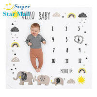 Supermall Baby Flannel ผ้าห่มรูปภาพรายเดือน Multifunctional Milestone ผ้าห่ม Photo Props สำหรับทารกแรกเกิด100X75Cm