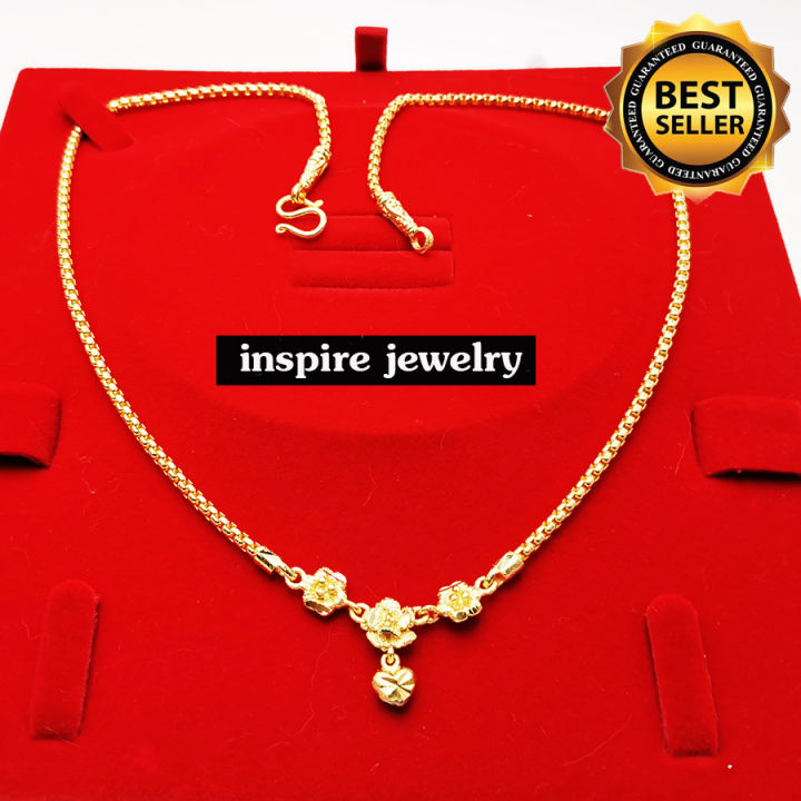 inspire-jewelry-สร้อยคอ-ลายดอกไม้-ห้อยหัวใจตอกลาย-ปราณีตมาก-งานแฟชั่น-สีทอง-สำหรับประดับชุดไทย-สวยหรู-เหมาะกับการแต่งกายที่สวยงาม