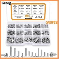 GEORG 540PCS #2-56 #4-40 #6-32 ชุดสกรูเครื่องจักร 9ขนาด 304สแตนเลสสตีล สกรูหัวกระทะ Phillips ชุดแยกสกรู ชุดจัดประเภทน็อตและสลักเกลียว เครื่องจักรความแม่นยำสูง