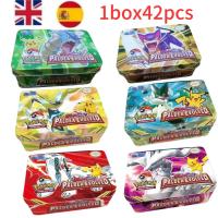 【YF】 Anime 42pcs/Set Cards Pokemon EVOLVING SKIES French Spanish English Iron Metal Box Toys Battle Game Cartoon Christmas Gifts