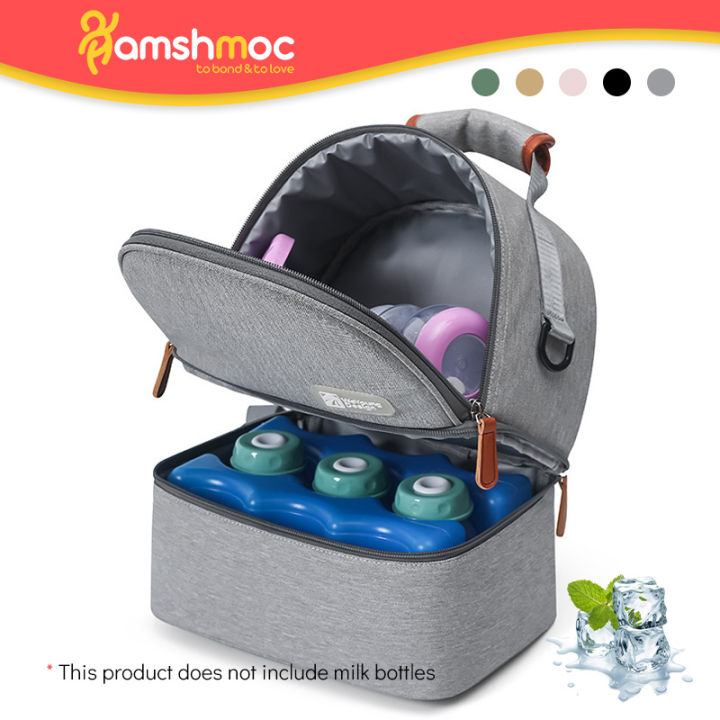 hamshmoc-กระเป๋าเป้สะพายหลังขวดนมทารกความจุขนาดใหญ่-กระเป๋าฉนวนความร้อนใส่กล่องข้าวพยาบาลคุณแม่คุณแม่ตั้งครรภ์น้ำหนักเบาดีไซน์เป็นชั้นสำหรับดูแลเด็กเดินทาง