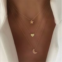 [COD] European and cross-border new gold pendant clavicle chain creative retro simple star moon love necklace