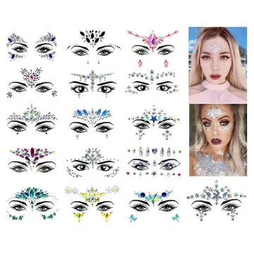 Boho Glitter Rhinestone 3D Crystal Face Eye Stickers Bohemia Tribal Style  Party Make Up Accessories