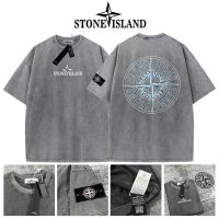 Stone Island Purple Logo Badge Pure Cotton Washed Old Short-Sleeved T-Shirt Men And Women Sports Tops