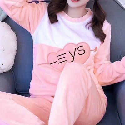 2022 Winter Flannel Pyjamas Cartoon Long Sleeve Coral Fleece Warm Sleepwear Long Wear Women Pajamas Rabbit Cow Animal Pajamas