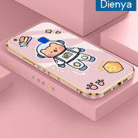 เคส Dienya สำหรับ Vivo Y91 Y91i Y1s Y91C Y95 Y90 IQOO Z7X IQOO Z7 5G เคสการ์ตูนพื้นที่หมีใหม่พื้นผิวขอบสี่เหลี่ยมชุบเคสนิ่มซิลิกาเจลกันกระแทกเคสมือถือรวมเลนส์กล้องถ่ายรูปฝาครอบป้องกัน