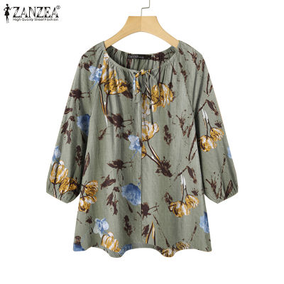 (จัดส่งฟรี)Fancystyle ZANZEA เสื้อย้อนยุคแขน3/4สำหรับผู้หญิง,เสื้อพิมพ์ลายย้อนยุคเสื้อทรงหลวมเสื้อเชิ้ตเสื้อคู่มือการใช้งาน