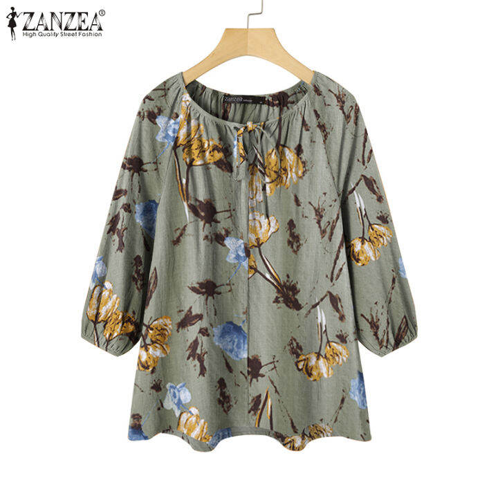 จัดส่งฟรี-fancystyle-zanzea-เสื้อย้อนยุคแขน3-4สำหรับผู้หญิง-เสื้อพิมพ์ลายย้อนยุคเสื้อทรงหลวมเสื้อเชิ้ตเสื้อคู่มือการใช้งาน