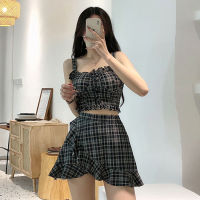 Swimsuit Womens Sling Split Two-Piece Suit Swimsuit R Plaid Teenage Conservative Slimming Vacation Hot Spring Wholesale