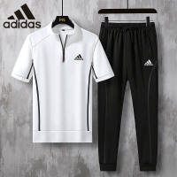 ADIDAS ชุดวอร์มกีฬาผู้ชาย,เสื้อยืดแขนสั้นและกางเกงลำลองแห้งเร็วชุดสองชิ้น