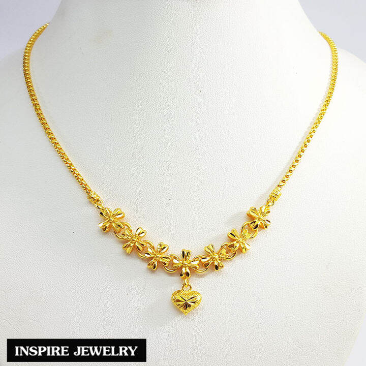 inspire-jewelry-สร้อยคอสังวาลย์-ดอกไม้เรียง-ห้อยหัวใจตอกลายหุ้มทองแท้-100-18-นิ้ว-น้ำหนัก-1-บาท-พร้อมถุงกำมะหยี่