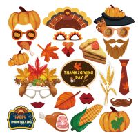 ชุดรูปแบบลาย Happy Thanksgiving บูธถ่ายภาพอุปกรณ์ประกอบฉากปาร์ตี้วันเกิดใบเมเปิลฟักทองแบบทำมืออุปกรณ์ตกแต่งรูปภาพเสายิงตลก