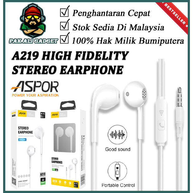 Aspor A219 Dc 3.5mm Hi-fi Extra Bass Driven Earphone Mobile Phone 