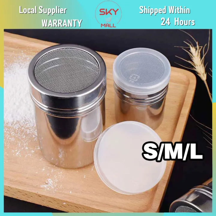 Stainless Steel Powder Sugar Shaker With Lid, Coffee Cocoa Fine Mesh Shaker Power Can For Icing Sugar Cocoa Pepper Flour Cappuccino Latte Chocolate Shaker