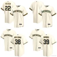 ชุดเบสบอล MLB สำหรับผู้ชาย เสื้อผ้าผู้ชาย เสื้อบอล 2023 New High Quality YT3 MLB Milwaukee Brewers Baseball Jersey Shirts Yelich Burnes Williams Cardigan Jersey Tee Plus Size