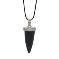 Black Onyx Quartz Necklace Tear drop Point Cone Pendant Healing Crystals and Stones Jewelry Statement bijoux