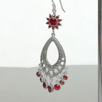 Sterling silver and red Cz ear danglers | Long victorian earrings  | Bridal jewelry | Jhumka earrings | Pretty earrings | E1084