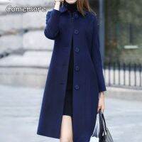 Comemore Autumn Women Coat Mid-Length Collar Elegant Warm Winter Jacket Single-Breasted Solid Color Turn-Down Plus Size 3XL 4XL