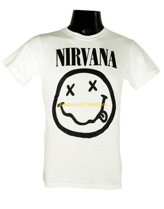 เสื้อวง-nirvana-เนอร์วานา-ไซส์ยุโรป-เสื้อยืดสีขาว-วงดนตรีร็อค-เสื้อร็อค-nir8070-สินค้าในประเทศ