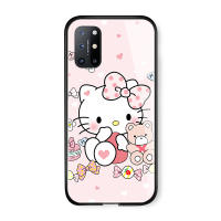 UCUC เคสโทรศัพท์เคสสำหรับ OnePlus 8Tปลอกการ์ตูนสำหรับสาวกรณีHello Kitty KT Cat Glossyกระจกเทมเปอร์ฝาหลังปลอก