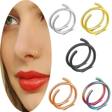 2pcs Stainless Steel Double Nose Ring Spiral Nose Septum Piercing