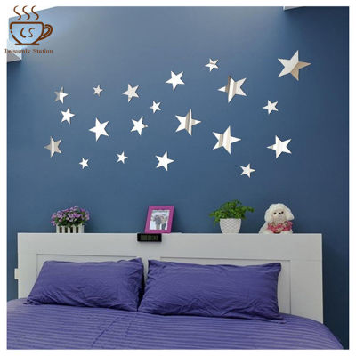20pcs Removable Star Mirror Sticker Acrylic Mirror Wall Sticker for Home Living Room Bedroom Decor
