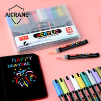 AICRANE 12Pcs กันน้ำอะคริลิคปากกามาร์กเกอร์สีชุดเครื่องเขียนปากกาเรืองแสงสีถาวรหินหินแก้ววาด Canva ผ้าไม้ DIY หัตถกรรม