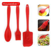 Houseeker 3Pcsฉนวนกันความร้อนสูงไม้พายซิลิโคนเบเกอรี่มีดโกนยางแปรงเครื่องมือ