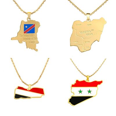 【CW】African Country Flag Necklace Yemen Syria Congo Nigeria Jamaica National Map Pendant Choker Stainless Steel Chain Unisex Jewelry