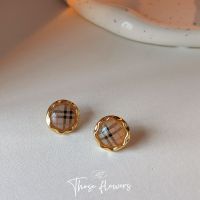 [COD] Small fresh 925 silver needle-plated 14K simple round lace plaid earrings and Korean ins sweet