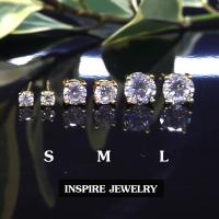 Inspire Jewelry ต่างหูเพชรเม็ดเดียวฝังหนามเตย งานจิวเวลลี่ มีไซด์ให้เลือก S=2min,M=4min หรือ L=5min ต่างหูเพชรสวิสเกรด AAA++ น้ำงาม เจียเหลี่ยม H&amp;A