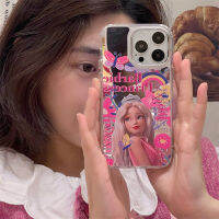 เคสป้องกันโทรศัพท์มือถือลายการ์ตูนสำหรับเด็กผู้หญิง,Iphone14Promax กระจกแต่งหน้าเจ้าหญิงตุ๊กตาบาร์บี้ Y2K อะนิเมะน่ารักเคสป้องกันหลังซิลิโคน