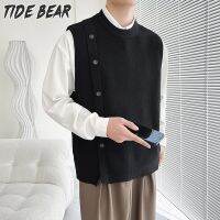 TIDE BEAR แผงแยกเสื้อกั๊กลายทางวินเทจของผู้ชายเสื้อสวมศีรษะเสื้อออกแบบช่องหลวมสำหรับผู้หญิง