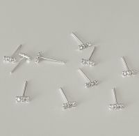 (stud earrings) : DIAMOND BAR stud earrings SILVER925 / ต่างหูปักก้านเงินแท้ ต่างหูเพชร CZ / YOUR WISHLIST